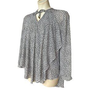 Chicos Cheetah Print Black White Blouse Sz XL 3 Layered Ruffle Top Mini Leopard